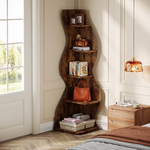 Tribesigns Wavy Corner Shelf 5-Tier Modern Bookcase