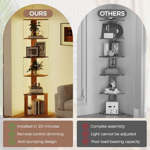 6 Tier Corner Shelf with Dimmable LED Light