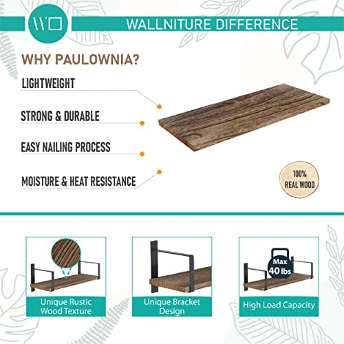Wallniture Toledo Floating Shelves Set of 3 Burned Finish Rustic Wood