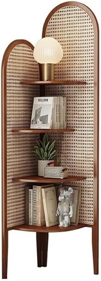 Rattan Corner Bookshelf with 4 Tier Storage