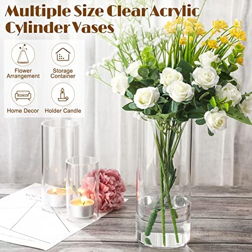 Eaasty 4 Pcs Acrylic Cylinder Flower Vases for Centerpieces