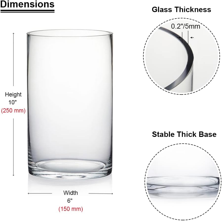 Enova Floral Clear Glass Cylinder Vase 6x10 Inches