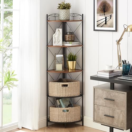 VECELO Corner Cabinet Tall Storage Shelf Bookshelf Display