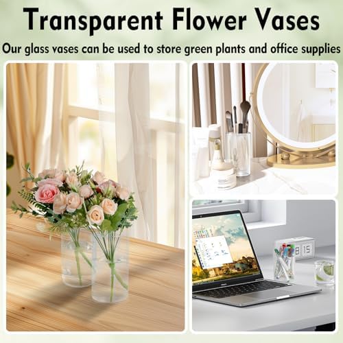 12pcs Clear Glass Cylinder Vases for Centerpieces and Decor