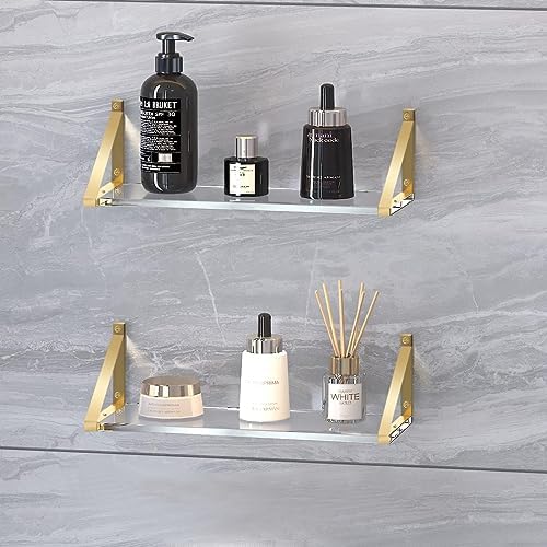 Clear Gold Floating Shelves Set of 2 Sturdy 10mm