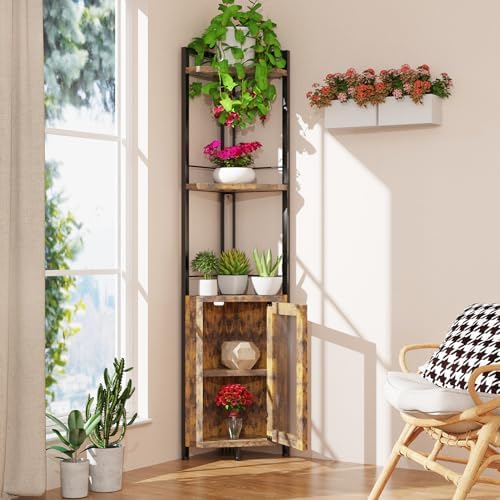 RGB Light Bar Iron Wood Corner Shelf Decor Cabinet