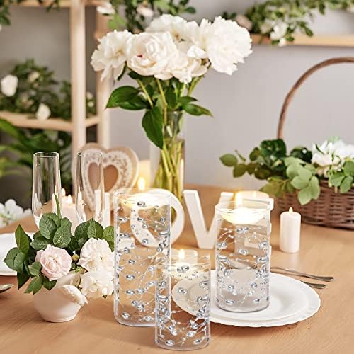 Hoolerry 9 Piece Glass Cylinder Vase Set with Floating Candles and Pearl Strings