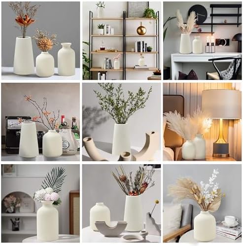 Beige Ceramic Vases Set of 3 for Pampas Grass and Dried Flowers