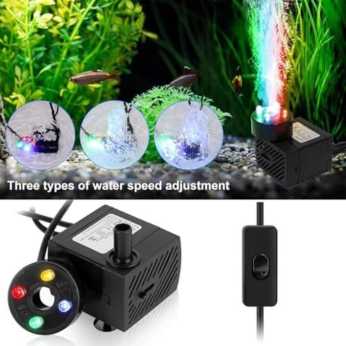 Mini Fountain Pump with LED Lights and Switch