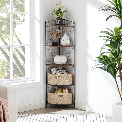 VECELO Corner Cabinet Tall Storage Shelf Bookshelf Display