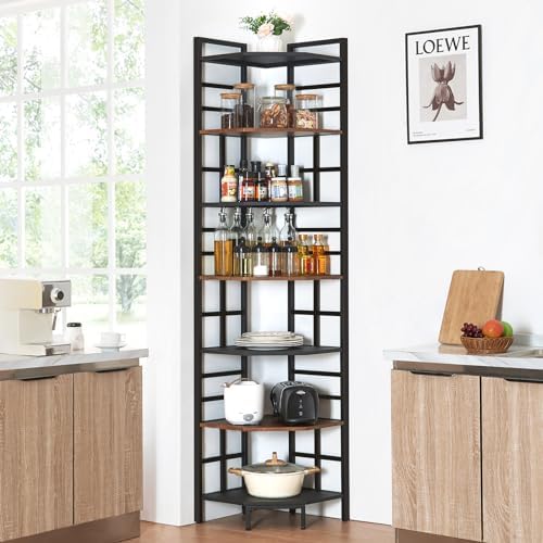 HOMISSUE 7 Tier Tall Narrow Corner Bookshelf 826 Brown