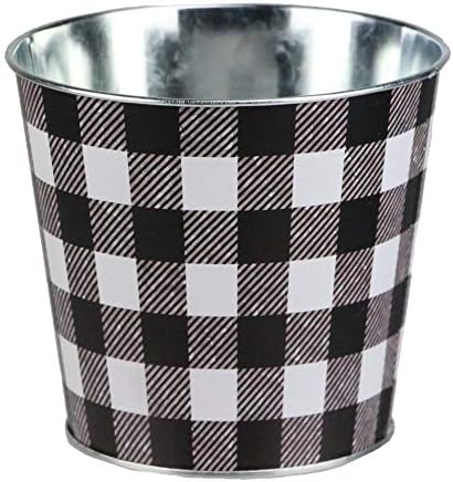 Buffalo Plaid Farmhouse Tin Pot - Festive Home Decor