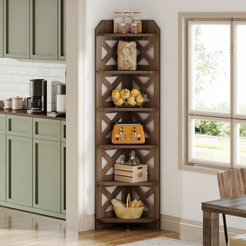 Tribesigns 708 Inch Corner Shelf 6 Tier Rustic Bookcase