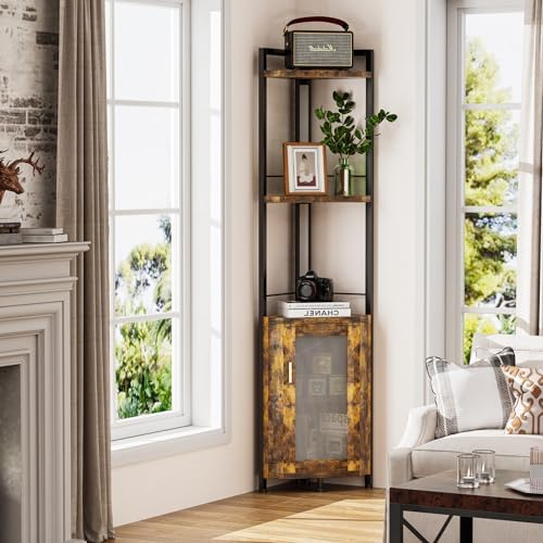 RGB Light Bar Iron Wood Corner Shelf Decor Cabinet