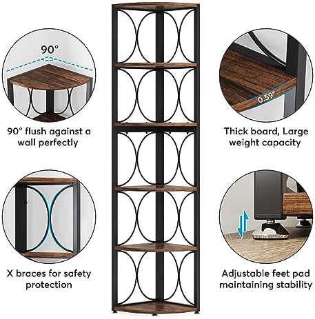 Tribesigns 67 Inch Tall Corner Shelf 6 Tier