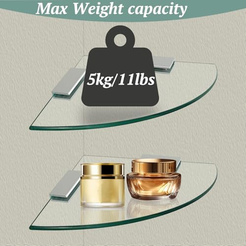2-Pack Glass Corner Shower Shelves with Aluminum Brackets