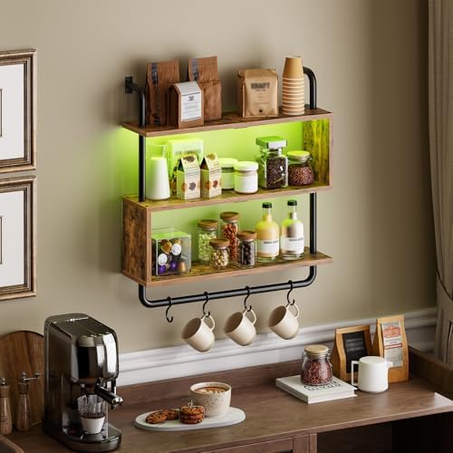 HOOBRO Floating Shelves with LED Lights 3-Tier Wall Mounted Display Rack