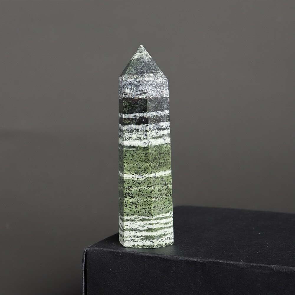 KatLin Green Zebra Stone Crystal Wand Home Decor Reiki Ornament