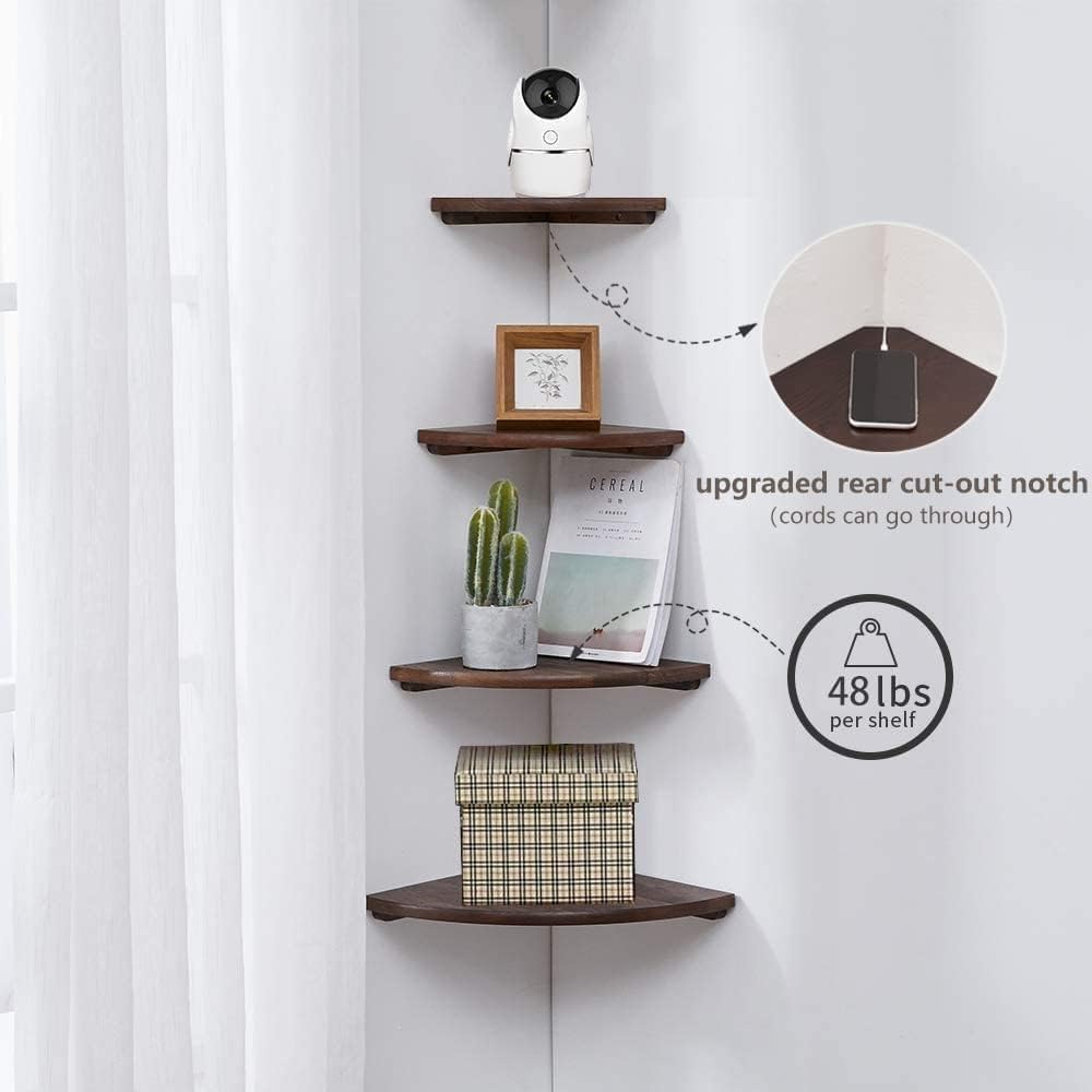 Set of 2 Floating Corner Shelves in Solid Oak Wood