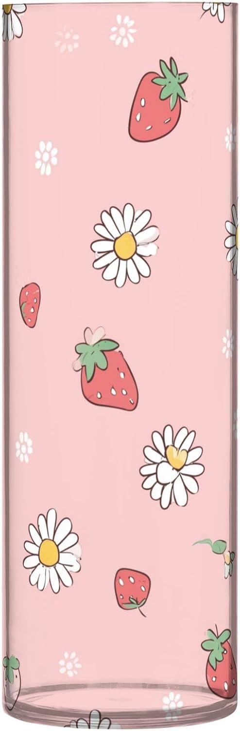 White Daisies and Strawberry Plastic Cylinder Vase 118 Inch Tall