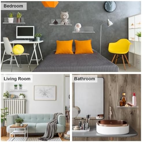 12 Pack Clear Acrylic Floating Shelves for Home Decor
