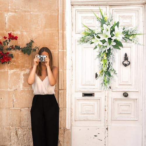 20 Inch Cross Shaped Artificial Lily Easter Wreath