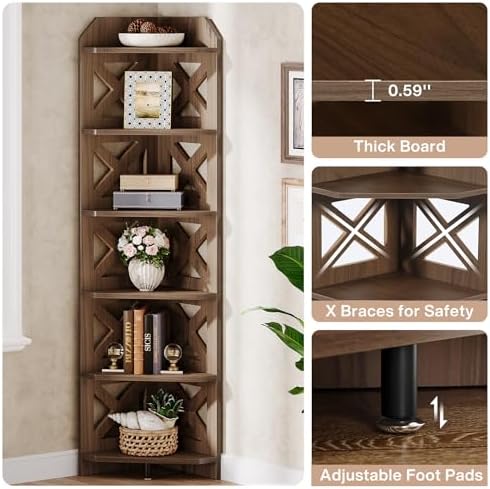 Tribesigns 708 Inch Corner Shelf 6 Tier Rustic Bookcase