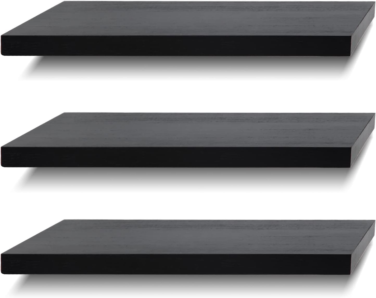 Solid Wood Floating Shelves Set of 3 Black