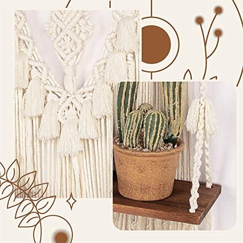 ANROYE 2 Tier Macrame Boho Wall Hanging Shelf