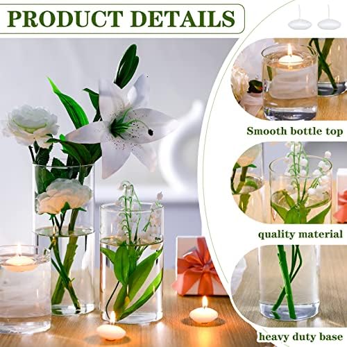 Jinei 12 Pack Glass Cylinder Vases with Floating Candles