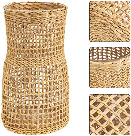 PRETYZOOM Rattan Woven Glass Flower Vase for Home Decor