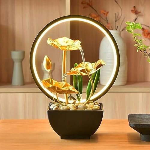 TiCin USB Powered Tabletop Fountain with LED Lights and Natural Rocks