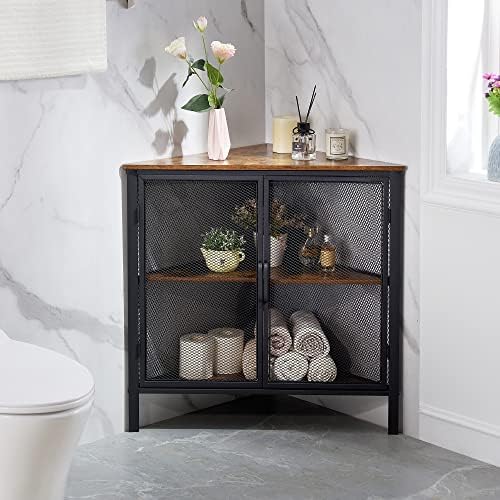VECELO 3-Tier Corner Shelf Organizer Metal Frame Brown