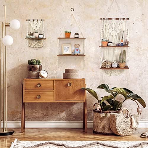 ANROYE 2 Tier Macrame Boho Wall Hanging Shelf