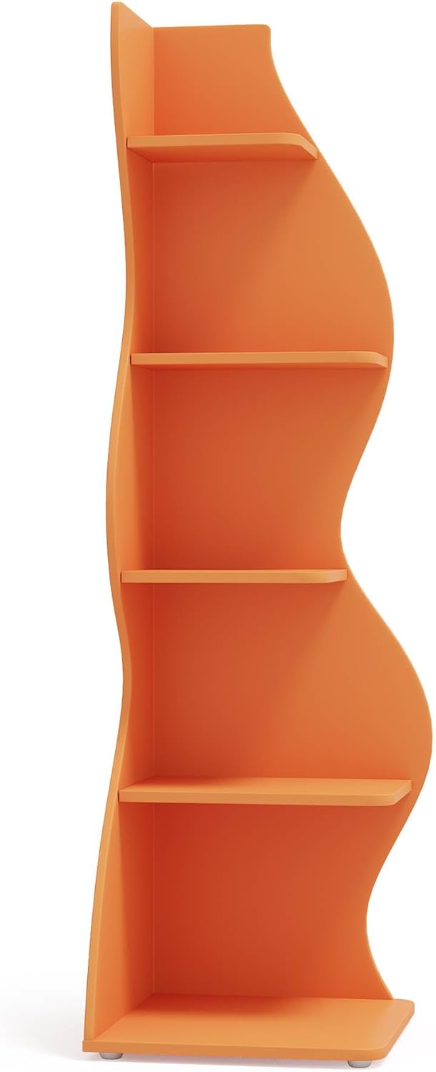 Modern 5 Tier Wavy Corner Shelf Unit Orange