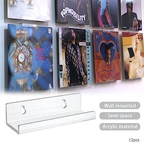 12-Pack 4-Inch Clear Vinyl Record Wall Shelf Mount