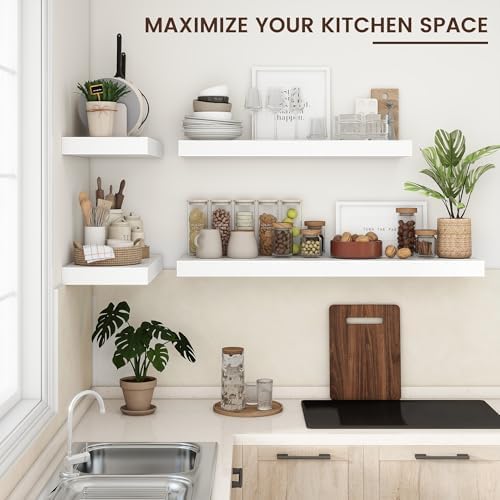 Venusmiles Floating Wall Shelves White 36x12 Inch