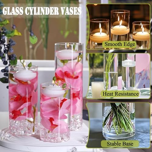 20 White Floating Candles 16 Glass Vases 400 Acrylic Ice Fillers Centerpiece Set