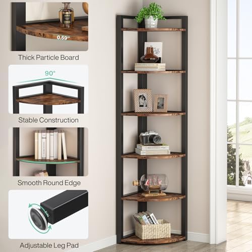 Tribesigns Corner Shelf with 6 Tiers and Metal Frame