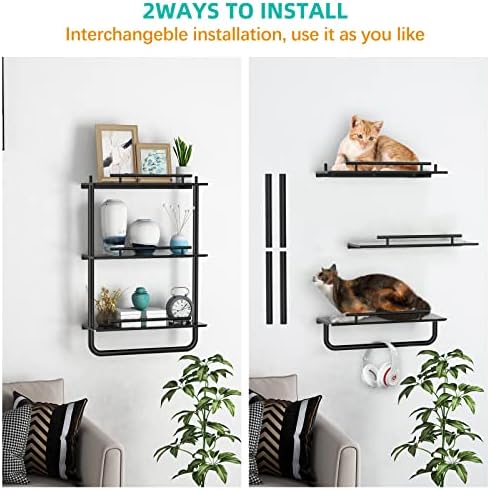 3 Tier Metal Floating Shelves Black with Frame and Towel Rack