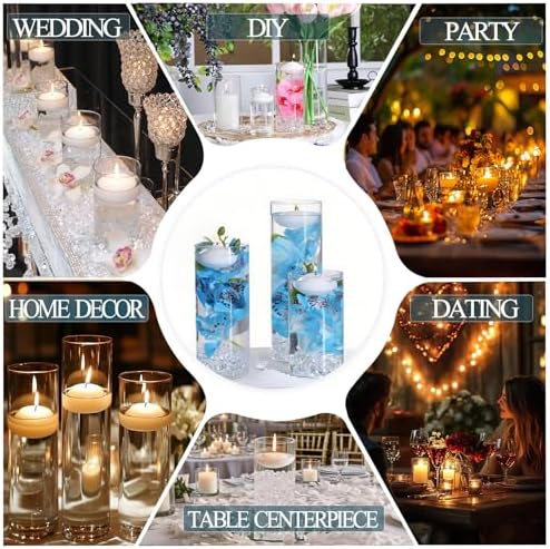20 White Floating Candles 16 Glass Vases 400 Acrylic Ice Fillers Centerpiece Set