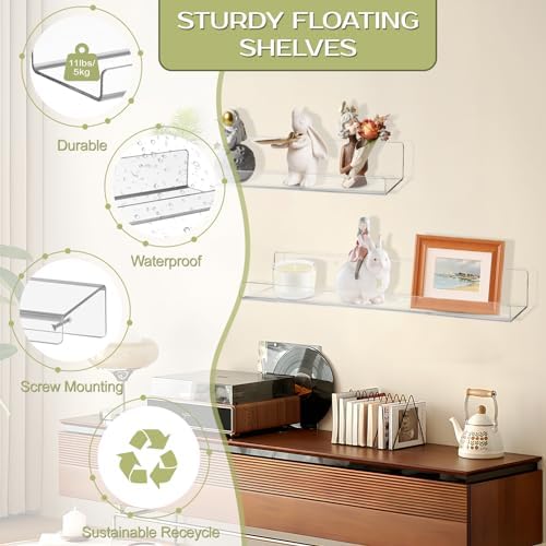 Boxalls Acrylic Floating Shelves - 4 Pack 15 Inch Wall Organizer