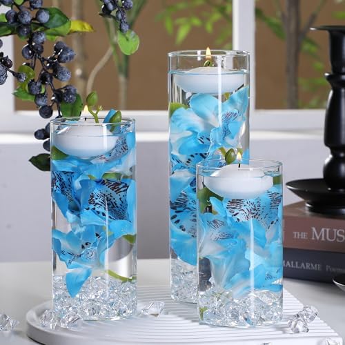 20 White Floating Candles 16 Glass Vases 400 Acrylic Ice Fillers Centerpiece Set