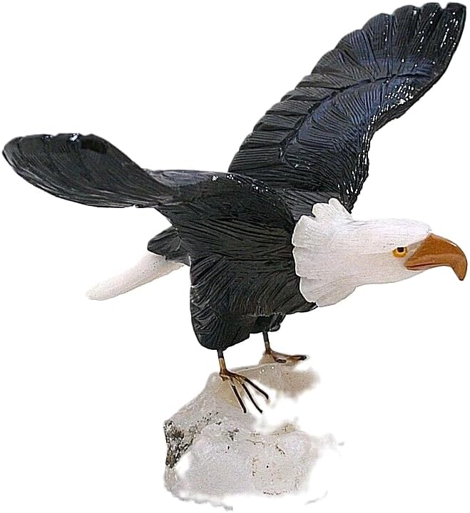 Peruvian Carved Black Onyx Snow Quartz American Eagle Base EB47