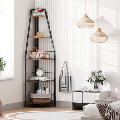 Rustic Brown 5 Tier Corner Ladder Shelf Stand