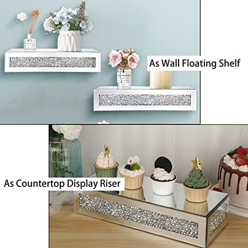 JUXYES Diamond Wall Floating Shelf Sparkle Glass Display Stand
