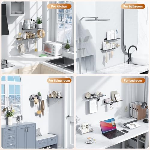 Kerisgo Floating Bookshelf Set of 2 with Magnetic Hooks Black