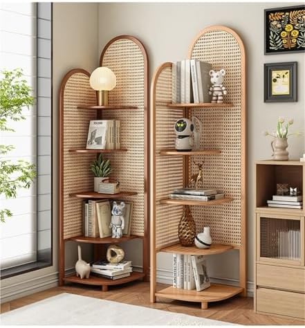 Miusocal Rattan Corner Bookshelf 5 Tier Storage