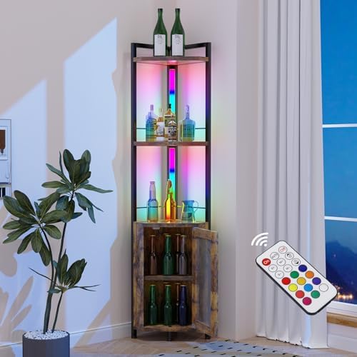 RGB Light Bar Iron Wood Corner Shelf Decor Cabinet