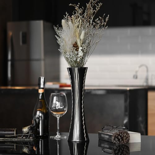 AeraVida Hand-Carved Water Ripple Black Mango Wood Table Vase